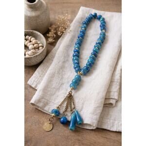 Boho Blue Misbaha Prayer Beads Necklace w/ Tassel – Vintage Style